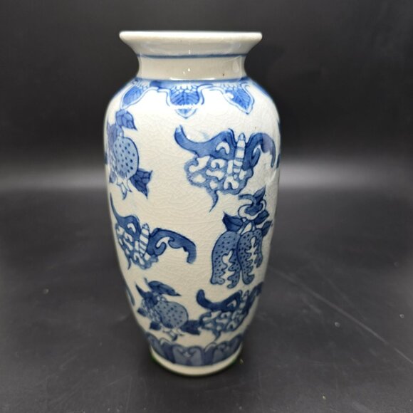Blue White Porcelain Asian Vase With Floral Fruit Pattern Crackle Finish DH1315 - Picture 4 of 6